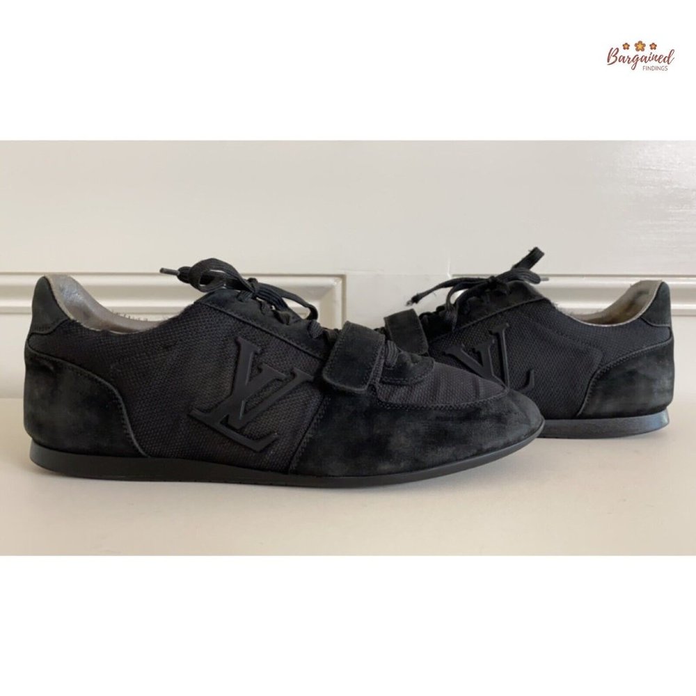 Authentic Louis Vuitton Black Mesh & Suede LV Logo Low Top Sneakers 38/8 - Picture 3 of 13